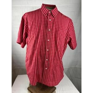 Men’s Dockers Button Up Shirt Size XXL Red Check Short Sleeve Casual EUC